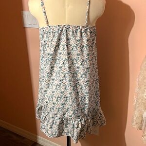 Floral Ruffle Mini Dress - White with Blue & Pink Floral